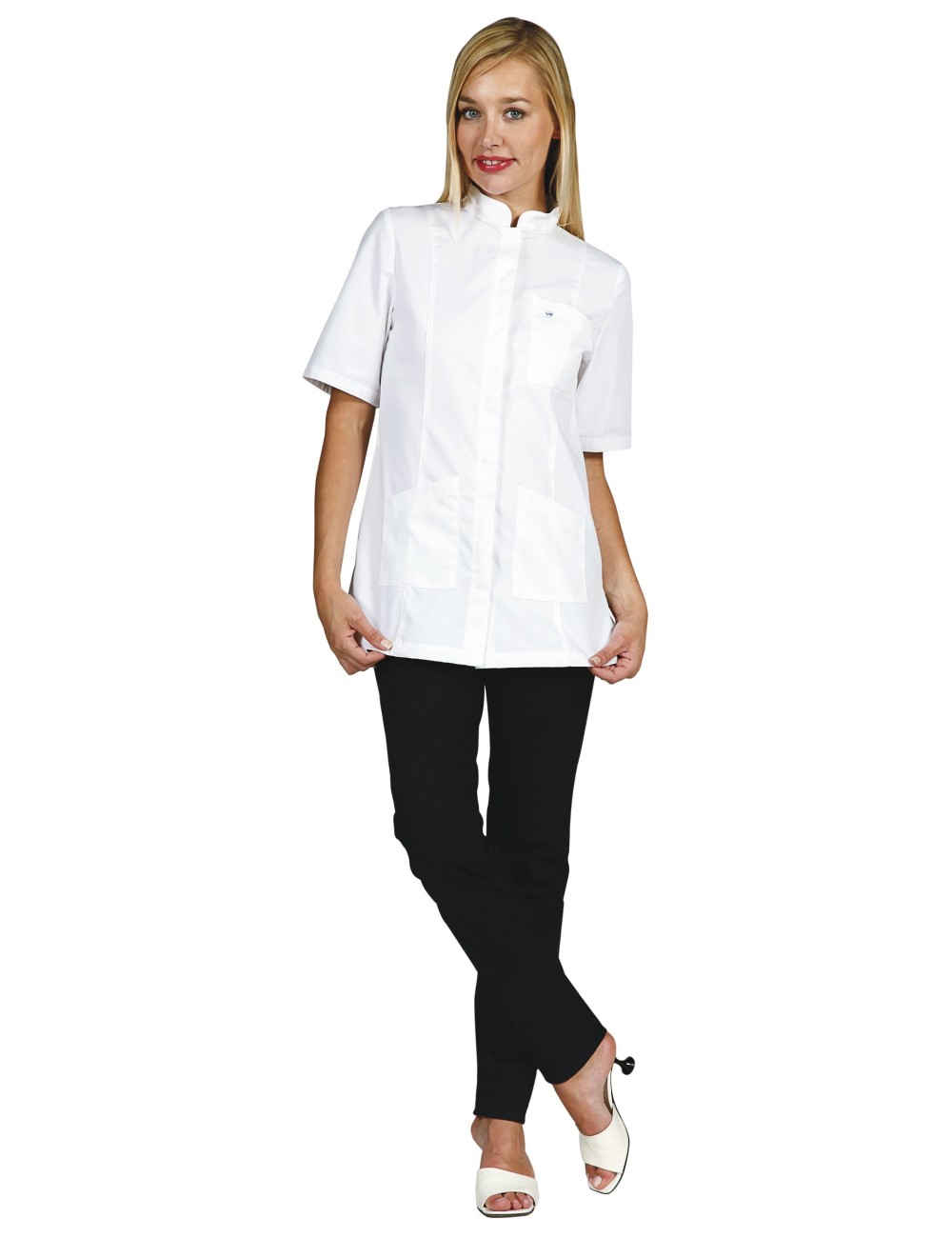 medical fitted tunic for women with press studs