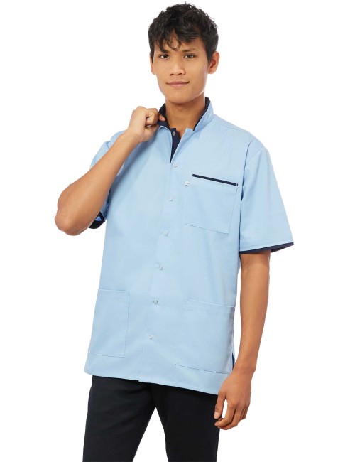 Slim medical tunic for men with press studs.