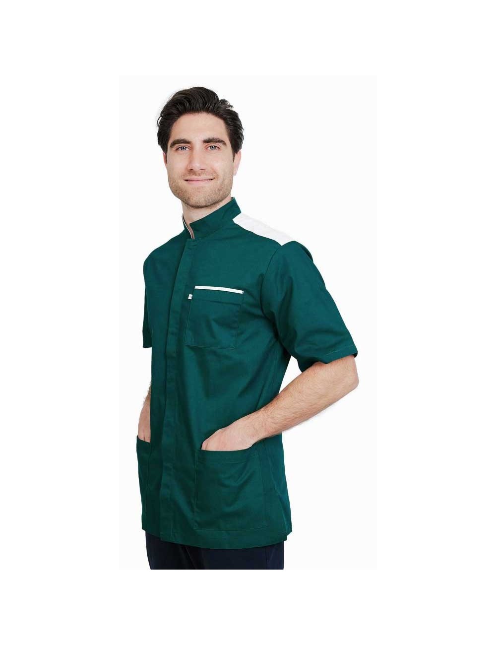 Slim medical tunic for men with press studs.