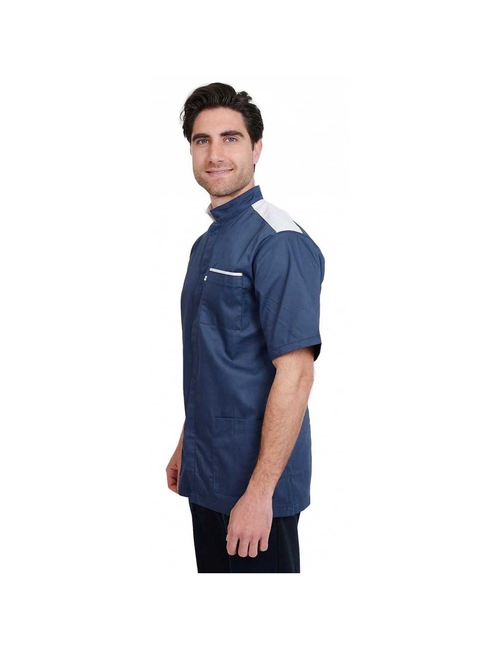 Slim medical tunic for men with press studs.